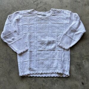 Cuddle Knit Mens White Cotton Knitwear Block Pattern Sweater‎